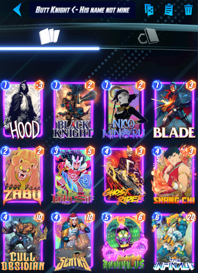 KMBestMS's tweet photo. It's Sunday, you know what that means!

KMBest @MARVELSNAP Top Decks day!

The metagame is WIDE OPEN - roles have not been defined, so this is the best time you'll ever have to play your pet deck!

Discard, Destroy, Loki and BK Anni are great places to start! https://t.co/3KZWr7ZbiA