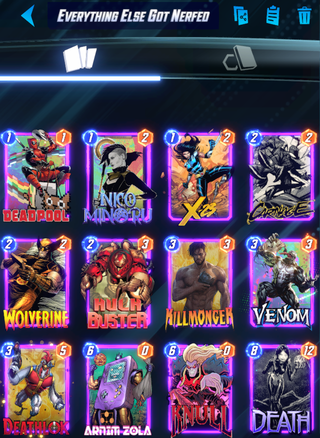 KMBestMS's tweet photo. It's Sunday, you know what that means!

KMBest @MARVELSNAP Top Decks day!

The metagame is WIDE OPEN - roles have not been defined, so this is the best time you'll ever have to play your pet deck!

Discard, Destroy, Loki and BK Anni are great places to start! https://t.co/3KZWr7ZbiA