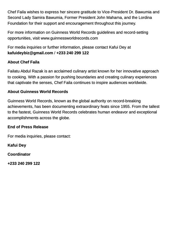 Chef Faila’s Guinness World Record Attempt was not successful
