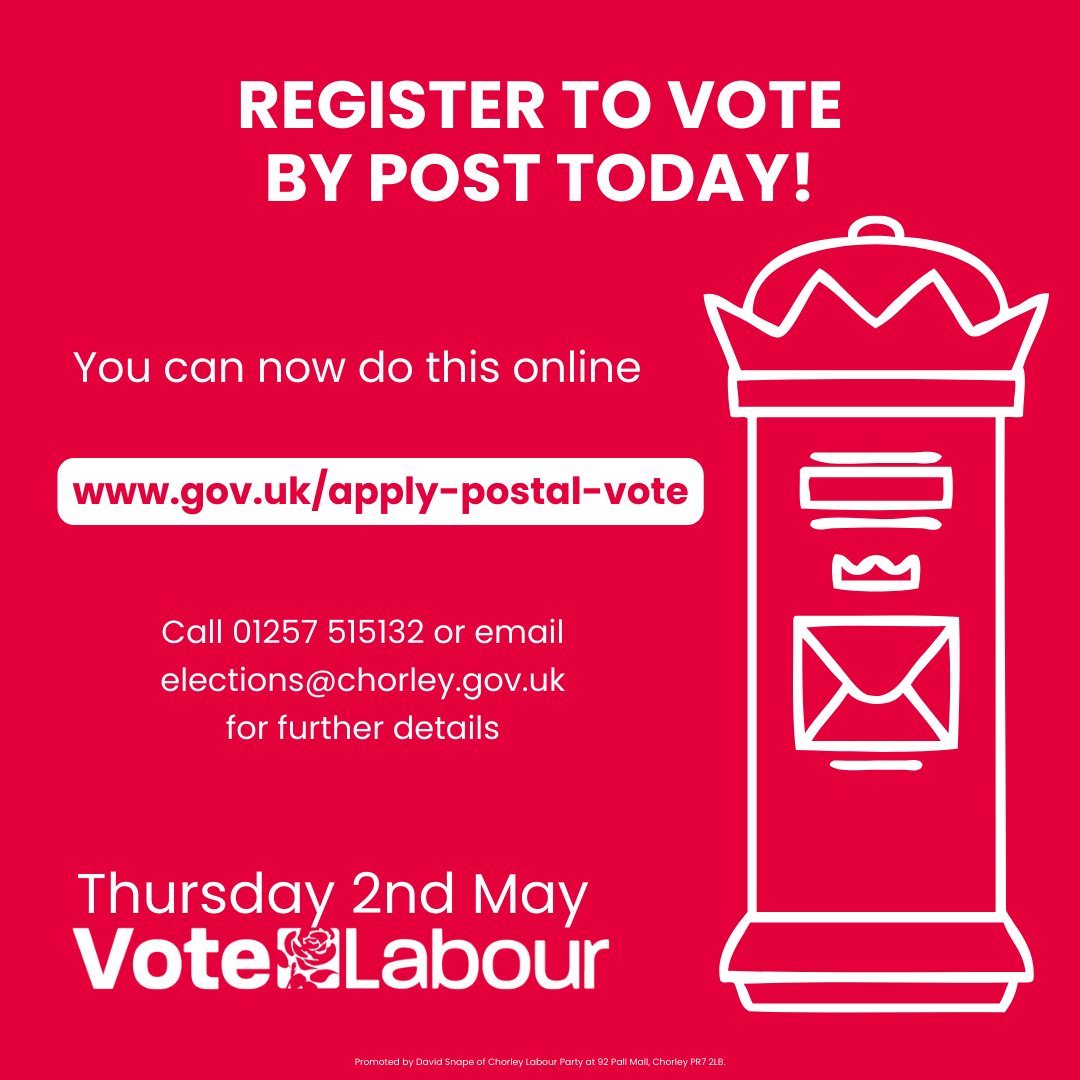 📮𝗧𝗵𝗲 𝗲𝗮𝘀𝗶𝗲𝘀𝘁 𝘄𝗮𝘆 𝘁𝗼 𝘃𝗼𝘁𝗲 𝗶𝘀 𝗯𝘆 𝗽𝗼𝘀𝘁📮
𝗥𝗲𝗴𝗶𝘀𝘁𝗲𝗿 𝗳𝗼𝗿 𝗮 𝗽𝗼𝘀𝘁𝗮𝗹 𝘃𝗼𝘁𝗲 𝗯𝘆 𝟱𝗽𝗺 𝟭𝟳𝘁𝗵 𝗔𝗽𝗿𝗶𝗹

You can now register to vote by post online
👉 gov.uk/apply-postal-v…

🗳️ Your Vote Matters 🗳️