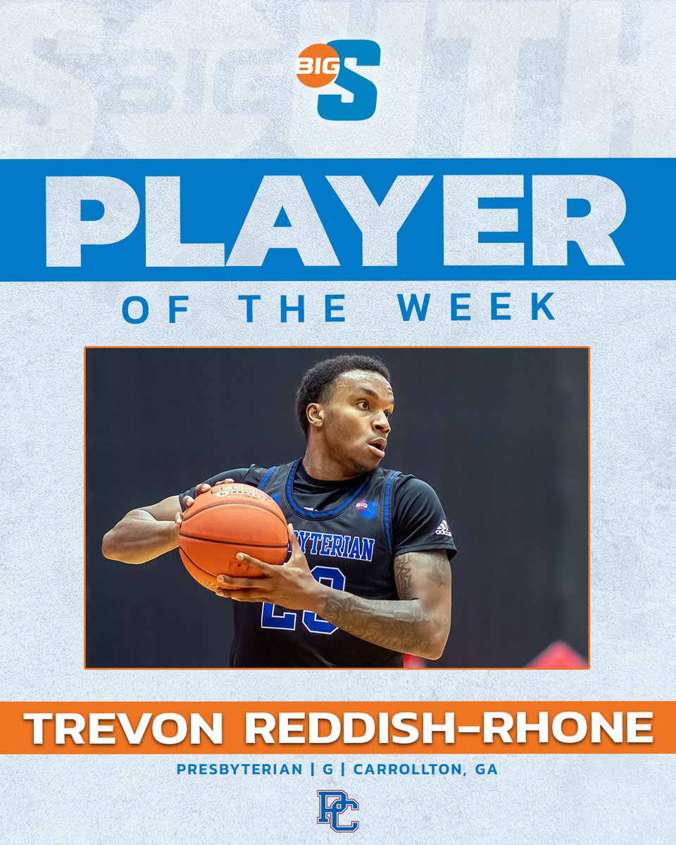 Big South Conference (@bigsouthsports) on Twitter photo He posted his first double-double of the season at USC Upstate and averaged 13.5 points and 7.0 rebounds while shooting 69.2% from the field π₯
<a href="/BlueHoseMBB/">PC Basketball</a>'s Trevon Reddish-Rhone is the #BigSouthMBB Player of the Week! He posted his first double-double of the season at USC Upstate and averaged 13.5 points and 7.0 rebounds while shooting 69.2% from the field π₯
<a href="/BlueHoseMBB/">PC Basketball</a>'s Trevon Reddish-Rhone is the #BigSouthMBB Player of the Week!