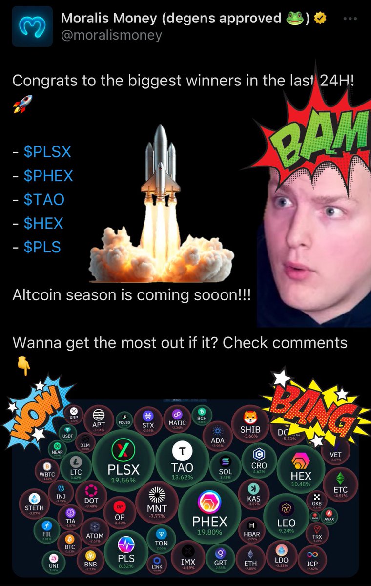 Ivan on Hex ⬡ (Parody) (@ivanonhex) on Twitter photo AND we are back on good morning crypto! Only here on Ivan on Hex.
TODAY <a href="/moralismoney/">Moralis AI</a> showing that HEX, PALS X AND PALSCHAIN is doing THE BEST IN THE WHOLE WORLD. PAMPING LIKE NEVER BEFORE.
SMASH UP THE LIKES LIKE YOU LIFE DEPENDS ON IT NOW! THIS IS CRAZY! AND we are back on good morning crypto! Only here on Ivan on Hex.
TODAY <a href="/moralismoney/">Moralis AI</a> showing that HEX, PALS X AND PALSCHAIN is doing THE BEST IN THE WHOLE WORLD. PAMPING LIKE NEVER BEFORE.
SMASH UP THE LIKES LIKE YOU LIFE DEPENDS ON IT NOW! THIS IS CRAZY!