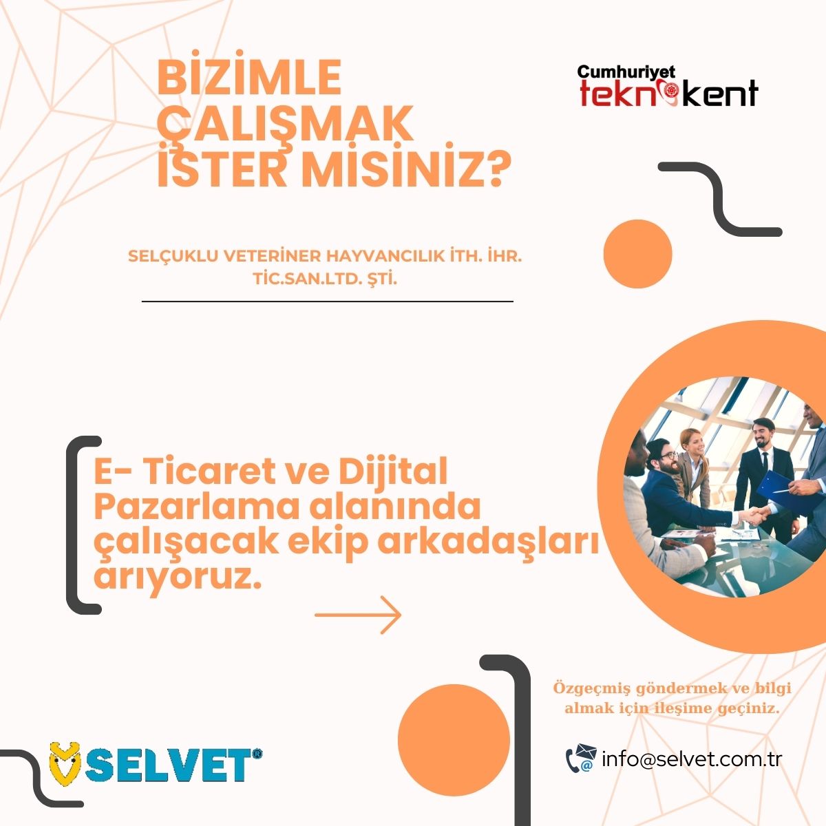 E Ticaret konusunda deneyimli çalışma arkadaşları arıyoruz. CV için info@selvet.com.tr #eticaret #işilanı #sivas