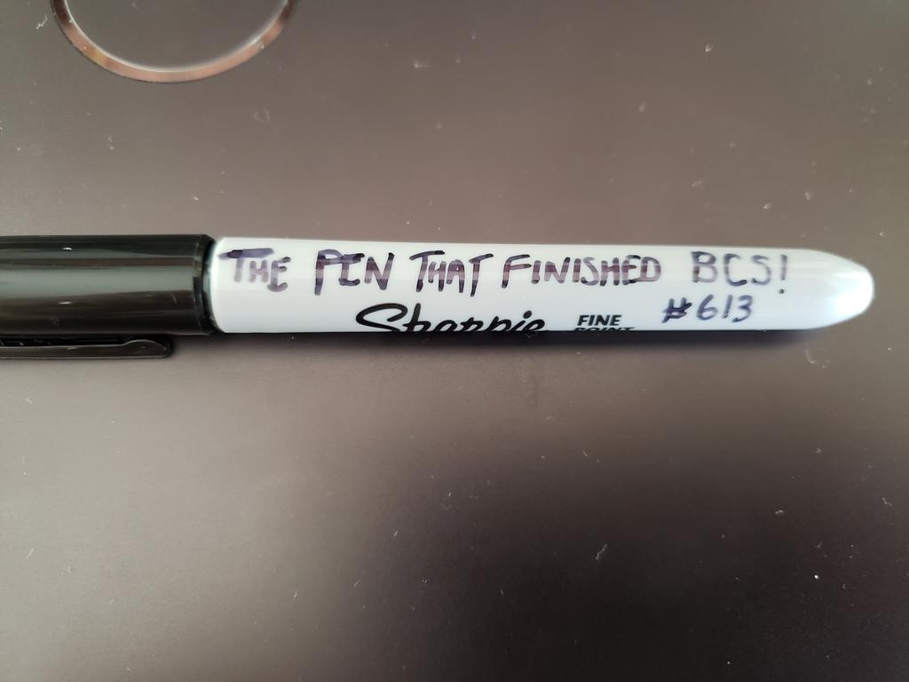 This date in #BetterCallSaul history: we wrote the final card while breaking the final ep, and then we labeled and had this Sharpie put in lucite for Peter G.