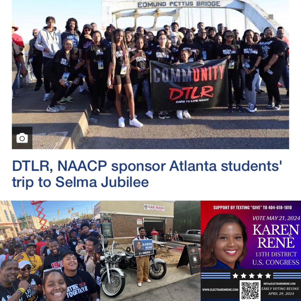 Last year I celebrated Selma Jubilee with the Atlanta NAACP. This year, I'm running for Congress in GA's 13th District. Thank you for your support! Join our movement at electkarenrene.com or text 'Give' to 404-618-1810. #electkarenreneforcongress13thDistrict #selmajubilee