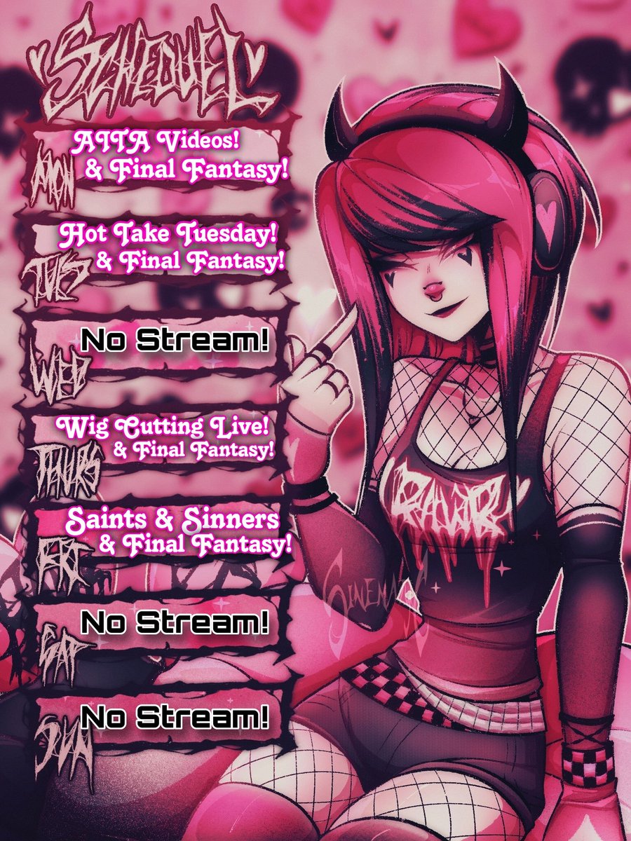 This Week's Schedule!💖 Hopefully we can finish FF by Friday!💖 #emo #twitch #scenegirl