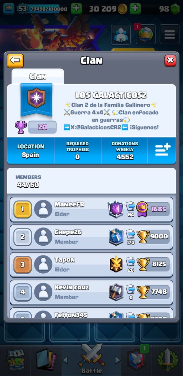 AS! Eevee (@aseevee_cr) on Twitter photo ⚔️Buscamos guerreros para LOS GALACTICOS y LOS GALACTICOS2 ( <a href="/GalacticosCR2/">LOS GALACTICOS2</a> )⚔️
✨El único requisito es jugar guerra 4x4, si tienes más de 7500 copas y buena medalla de guerra, puedes unirte a LOS GALACTICOS, si no, LOS GALACTICOS2✨
#FamiliaGallinero #ClashRoyale ⚔️Buscamos guerreros para LOS GALACTICOS y LOS GALACTICOS2 ( <a href="/GalacticosCR2/">LOS GALACTICOS2</a> )⚔️
✨El único requisito es jugar guerra 4x4, si tienes más de 7500 copas y buena medalla de guerra, puedes unirte a LOS GALACTICOS, si no, LOS GALACTICOS2✨
#FamiliaGallinero #ClashRoyale