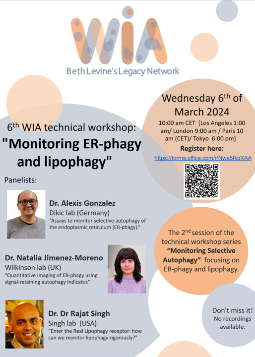 Join us for the 6th WIA Technical Workshop on Monitoring ER-phagy and lipophagy! WIA members, secure your spot here! Zoom details will be sent to registered attendees. #WIATechWorkshop #ERphagy #lipophagy #womeninscience