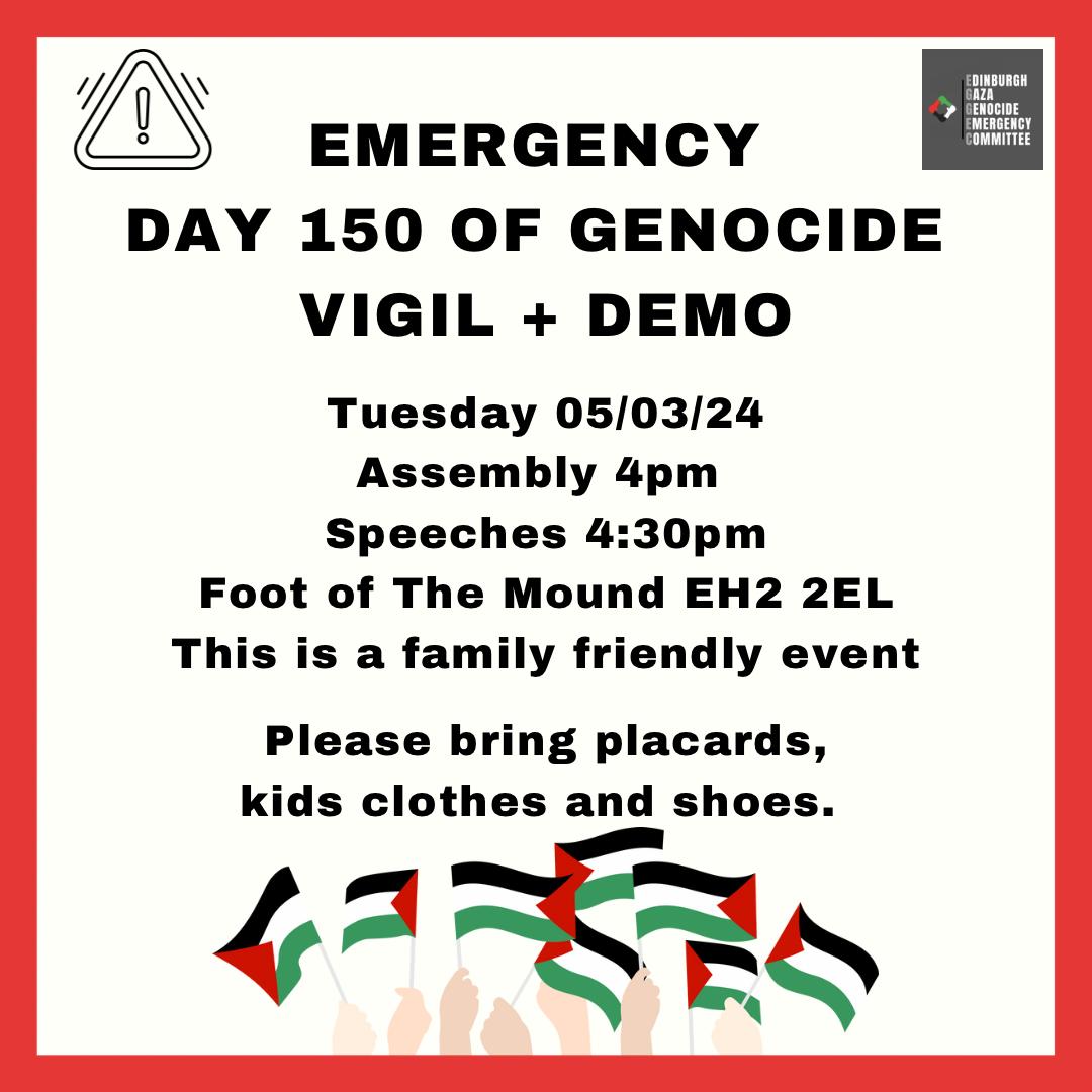 SACC_Campaign's tweet photo. Tue 05 March Edinburgh
Day 150 of genocide
#StoptheGenocideNow
#IsraelOutOfGaza
#SanctionIsraelNow https://t.co/SK2OizKkOw