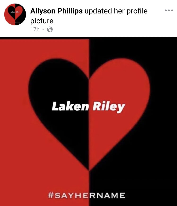 EndWokeness's tweet image. 💔 Laken Riley's mom just updated her Facebook photo to #SayHerName