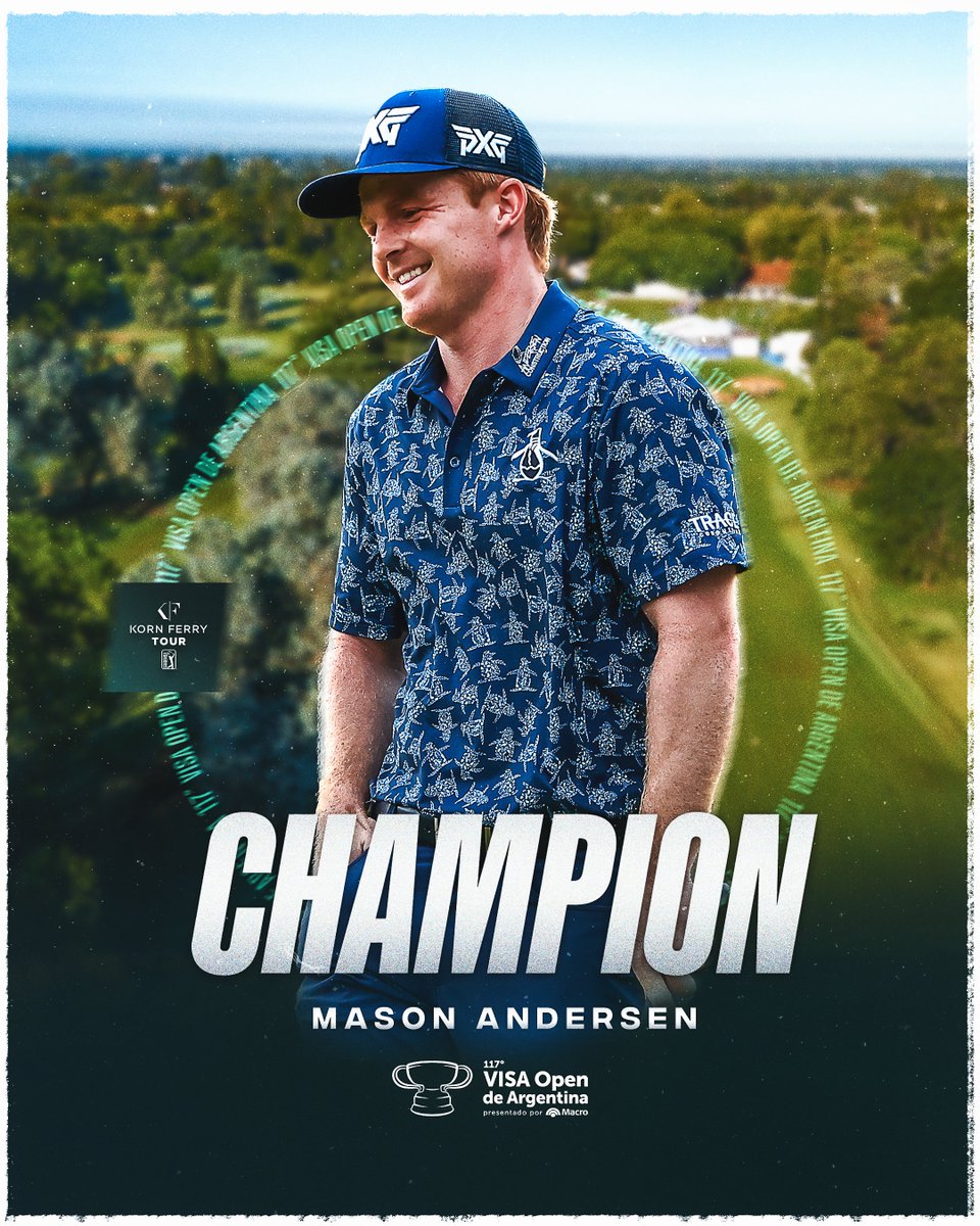 A winner for the first time on the #KornFerryTour and heading to a major 🏆 From eight groups and six strokes back, Mason Andersen wins the 117 Visa Argentina Open presented by Macro. He earns a spot in the 2024 @TheOpen.