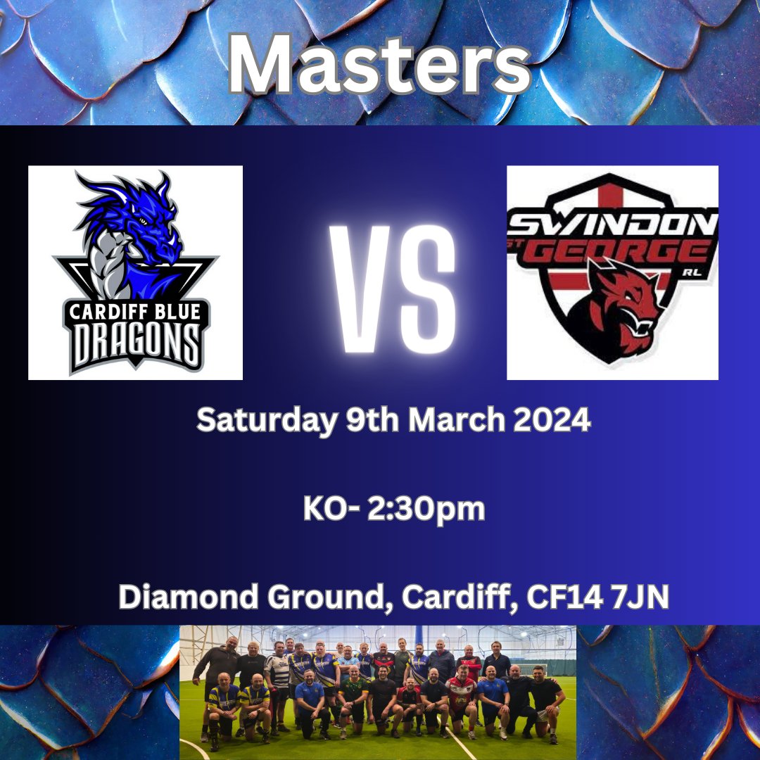This Saturday it’s St George against the Dragons as our Cardiff Blue Dragons Masters start their season with a Home match against @SwindonStGeorge #cardiffbluedragons #Masters #MastersRugbyLeague #2024season #letsdothis #letsgo #dragonfamily