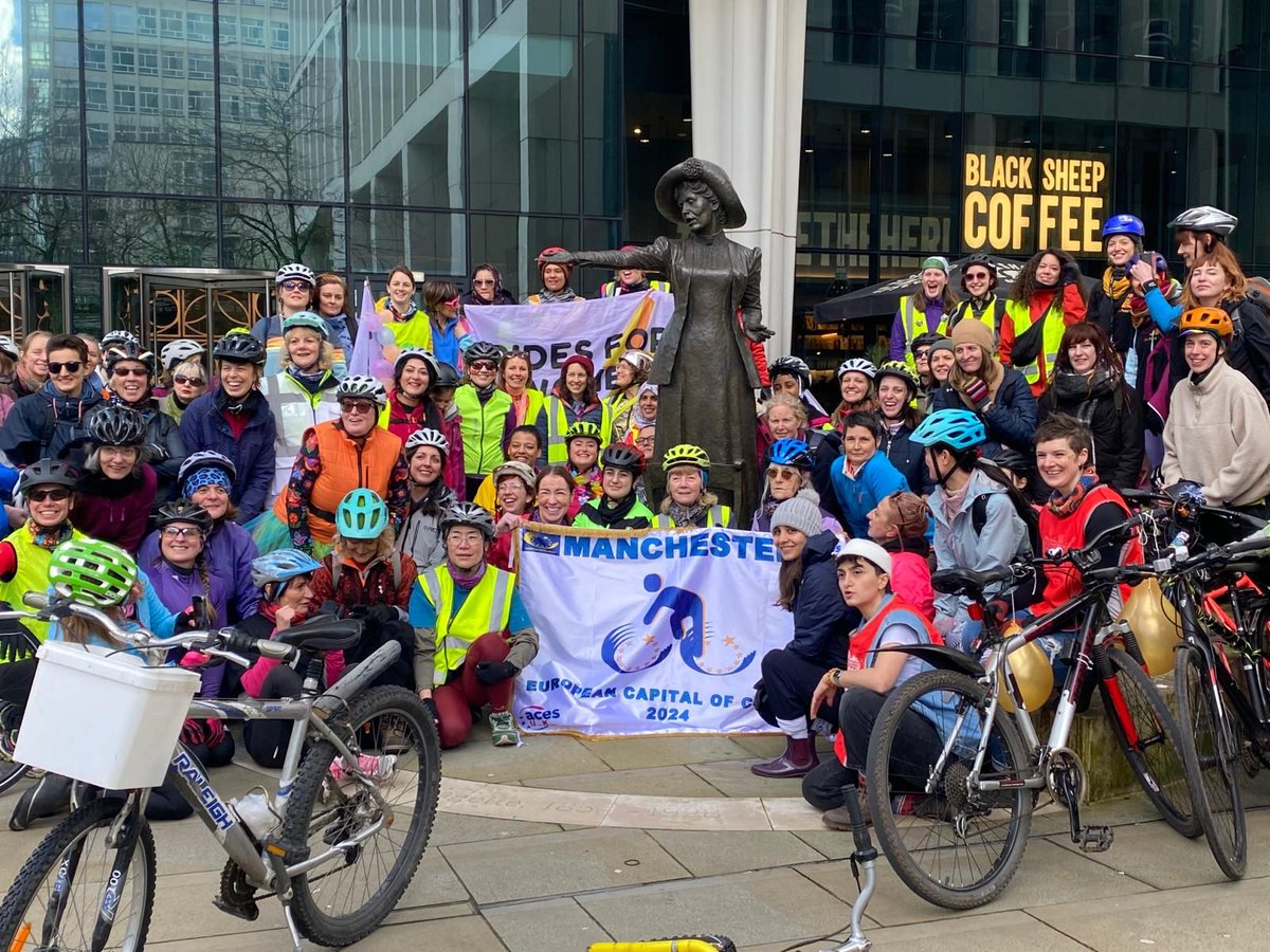 Epic IWD 2024 ride taking over the streets of Manchester with wonderful women from <a href="/CyclingMoston/">MostonCyclingWalking</a> @BeePedalReady @stationsouth @joyridersmcr  <a href="/Lady_Pedal/">Lady Pedal</a> @manleybiketrain <a href="/BikeChorlton/">Chorlton Bike Deliveries</a> <a href="/Kidicalmassmcr/">Kidical Mass Manchester</a>  and amazing afterparty <a href="/victoriabaths/">Victoria Baths</a> 🚲🍲🎉❤️

#ridesforwomenmcr
#IWD2024