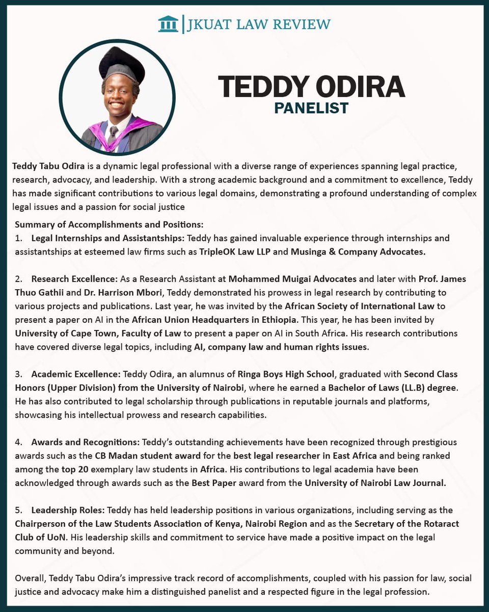 OdiraTeddy's tweet photo. Today is the day. Let us meet at 7:30 pm @jkuatlawreview https://t.co/teF4rLxwVh