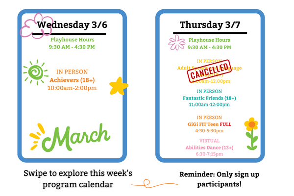 gigisraleigh's tweet photo. π£ Check out GiGi's Playhouse's upcoming week's program schedule! From fitness to art workshops, there's something for everyone! πͺπ¨ Don't miss out - register now via the link in our bio! π
#GiGisPlayhouse #PurposefulPrograms πβ¨ https://t.co/DwlgYILd0u