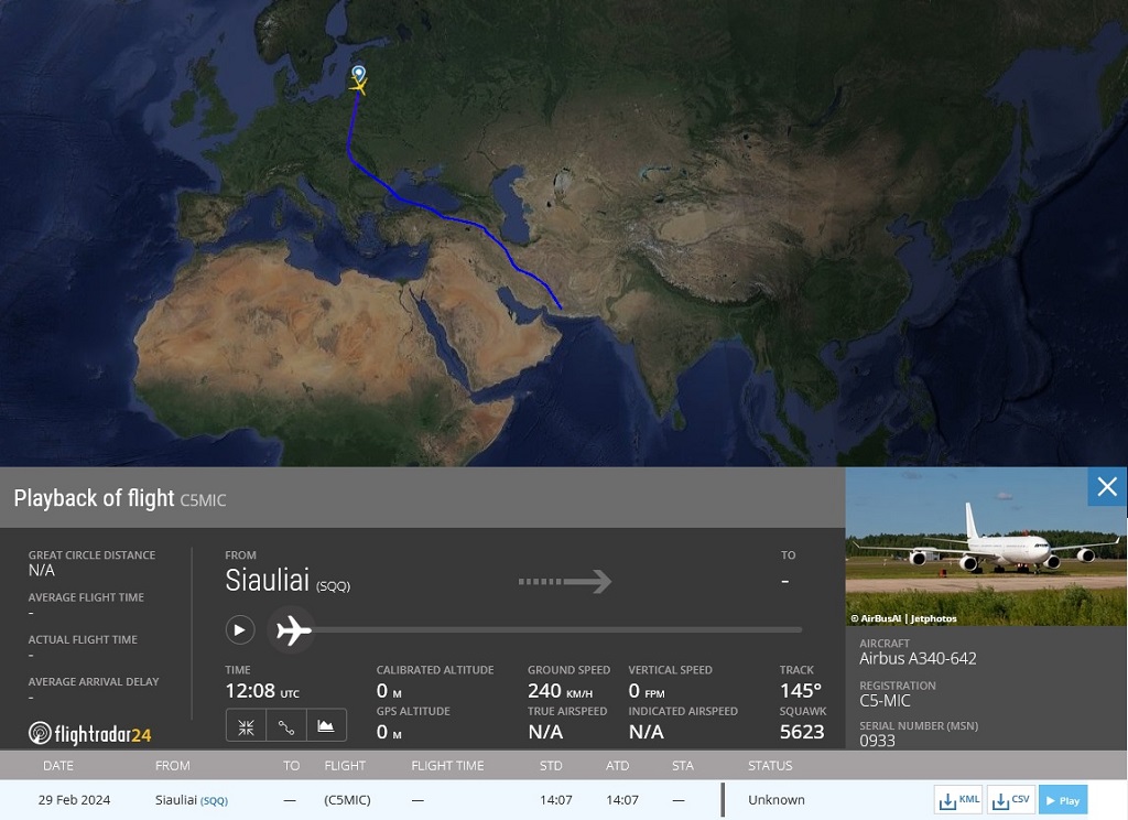 'Nové' Airbusy A340 do Íránu?
29.  2. se vypravily dva Airbusy A340 s registracemi C5-MIA a C5-MIC z litevského  letiště Siauliai na Srí Lanku a Filipíny. Po  cca 8 hodinách letu obě letadla zmizela z radarů, náhodou to bylo zrovna nad  Íránem, poblíž Chabaháru.