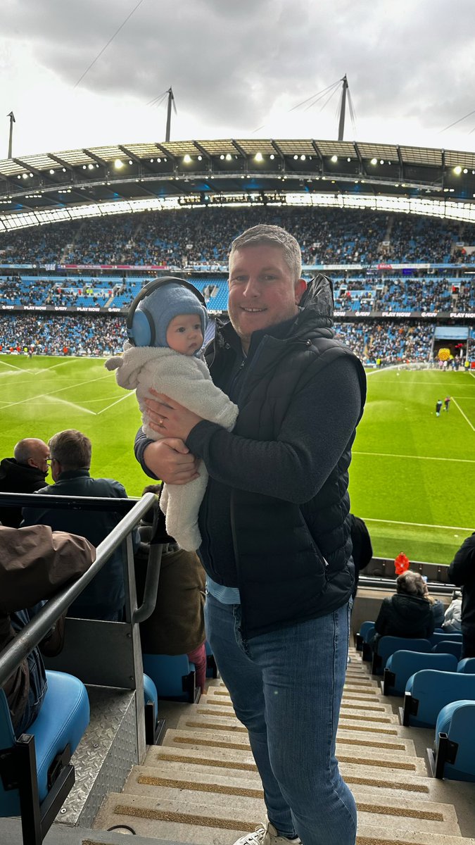 Little man’s first game and what a game to start. He says he’s never felt more like singing the blues #Derbyday #MCFC