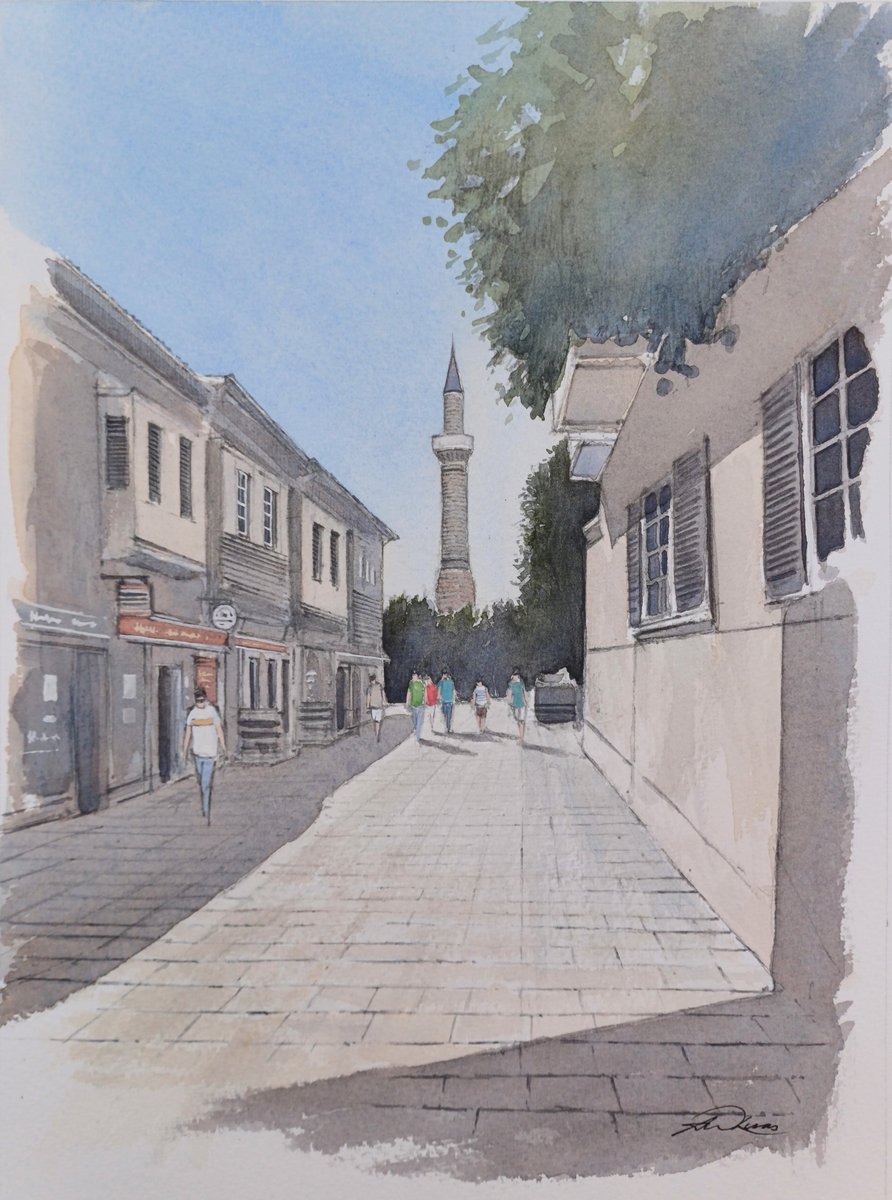 ' The Old Town ', Antalya, Türkiye Walking through the beautiful old town district of Antalya, with its charm evident all around .I hope you enjoy. theandrewlucasgallery.co.uk #art #Arte #paintings #watercolor #watercolour #turkey