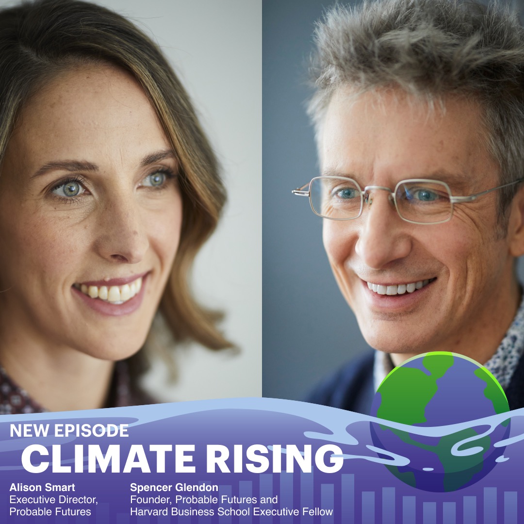Latest @HarvardHBS #ClimateRising podcast: Spencer Glendon & Alison Smart of Probable Futures on visualizing climate change to understand & manage climate risks through adaptation & resilience. Listen at link.chtbl.com/CNuuwZ2- #ProbableFutures #Resilience #HBS #ClimateChange