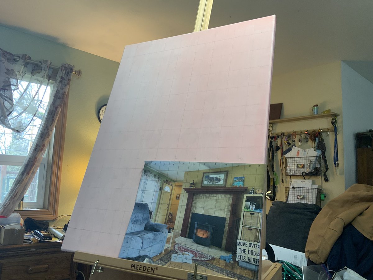 PTSDpuzzle's tweet image. Rainy Sunday. Getting a canvas ready for a school project. Landscapes are more fun but we’re doing “interior” work this month. #artstudent #painting #prepwork
