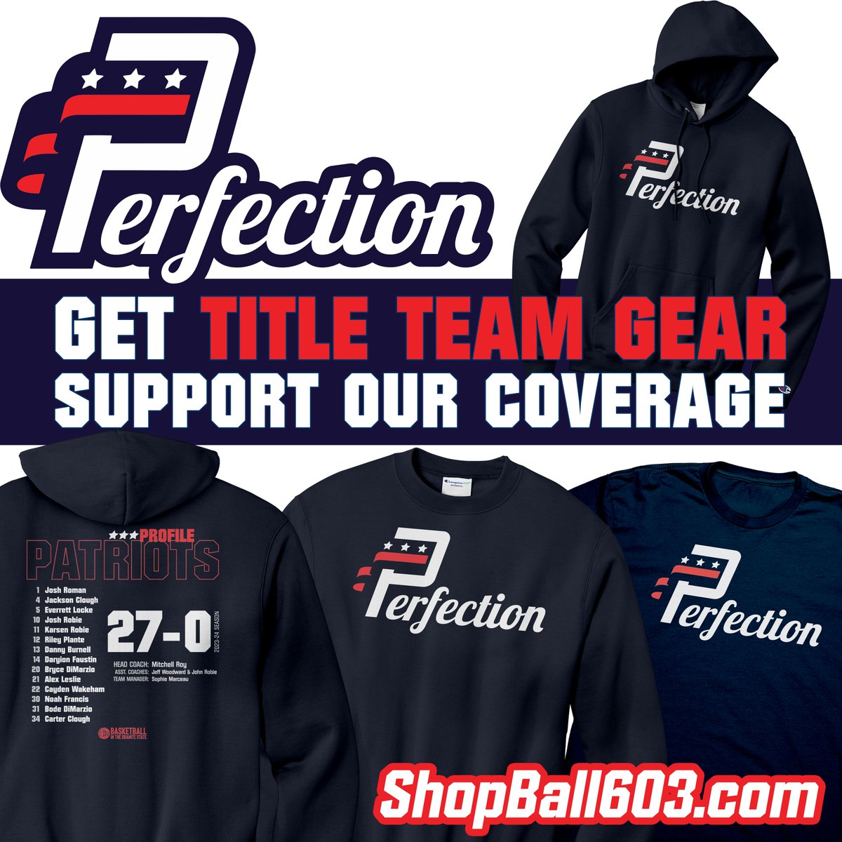 Ball603NH's tweet image. Commemorate Profile&apos;s perfect championship run with the official Ball 603 Title Team apparel. 

Support our coverage and the Patriots at the same time!

Shop now while supplies last over at... shopball603.com/collections/ti…

@ProfileHoops
