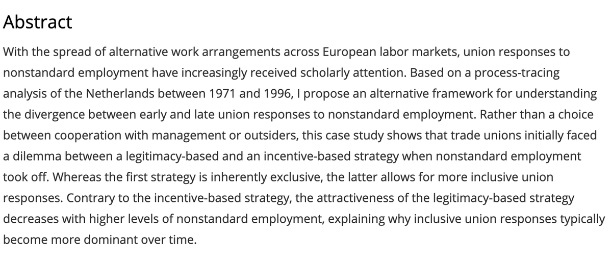JIRjournal's tweet photo. Thrilled to present in 🧵 a short #interview with author Jeroen van Veldhoven @huygens_knaw about the article2"Legitimacy versus incentives ..." in #JIR #onlinefirst #industrialrelations
#unionstrategies #nonstandardemployment #dualization #solidarity
https://t.co/CkTRGGINrA https://t.co/9XwSgxbxeC