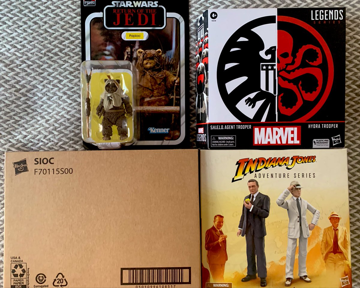 🚚📦 HasbroPulse delivery!! Some discounted items on their store… 

Another Paploo Ewok for $15, it’s a wonderful nostalgic cardback and addition. (🤔3?)

Indiana Jones 2-pack just $20… mmkay 👍🏻 

MarvelLegends Hydra babe vs Shield Babe $35

StarWars Carbonized pilot 2-pack $45