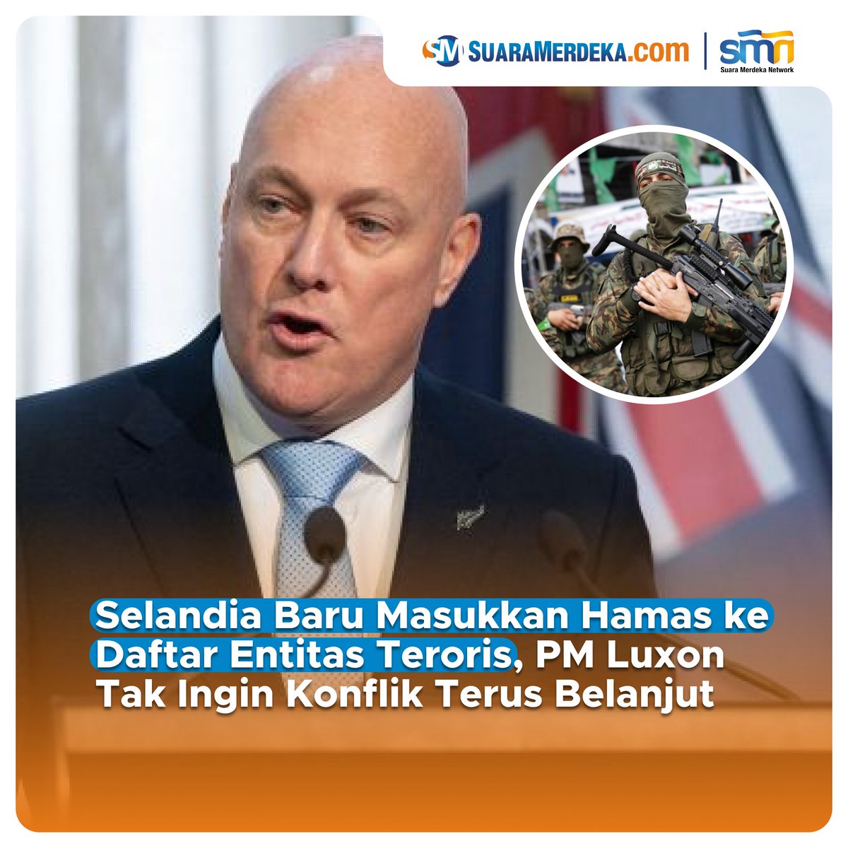 suaramerdeka's tweet photo. Perdana Menteri Selandia Baru, Christopher Luxon memasukkan sayap politik Hamas ke dalam daftar entitas teroris pada Kamis, 29 Februari 2024.
https://t.co/KUkOzFuiJn
#suaramerdeka #suaramerdekacom #promedia #hamas #teroris #entitas #selandiabaru #christopherluxon #konflik https://t.co/4tdmg3JRYs