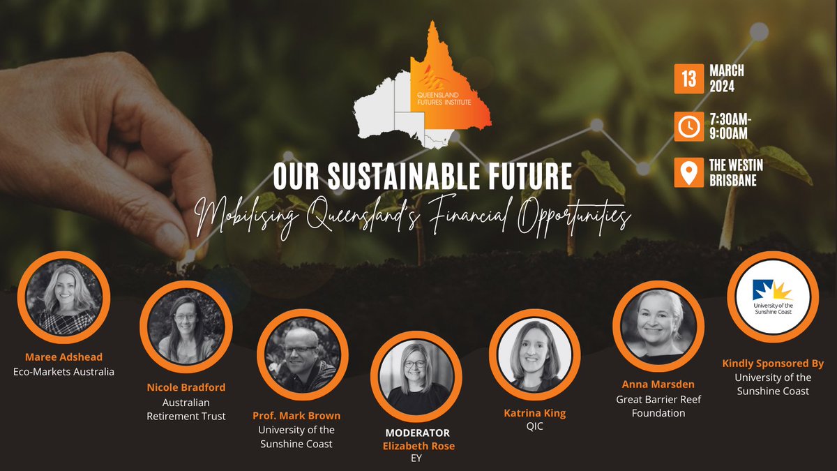 Last chance to get your tickets for Our Sustainable Future: Mobilising Queensland's Financial Opportunities. #sustainability #qldpol #esg #qldeconomy #qldjobs #auspol #publicpolicy #brisbane 👉️ Register here: bit.ly/3SScsT2