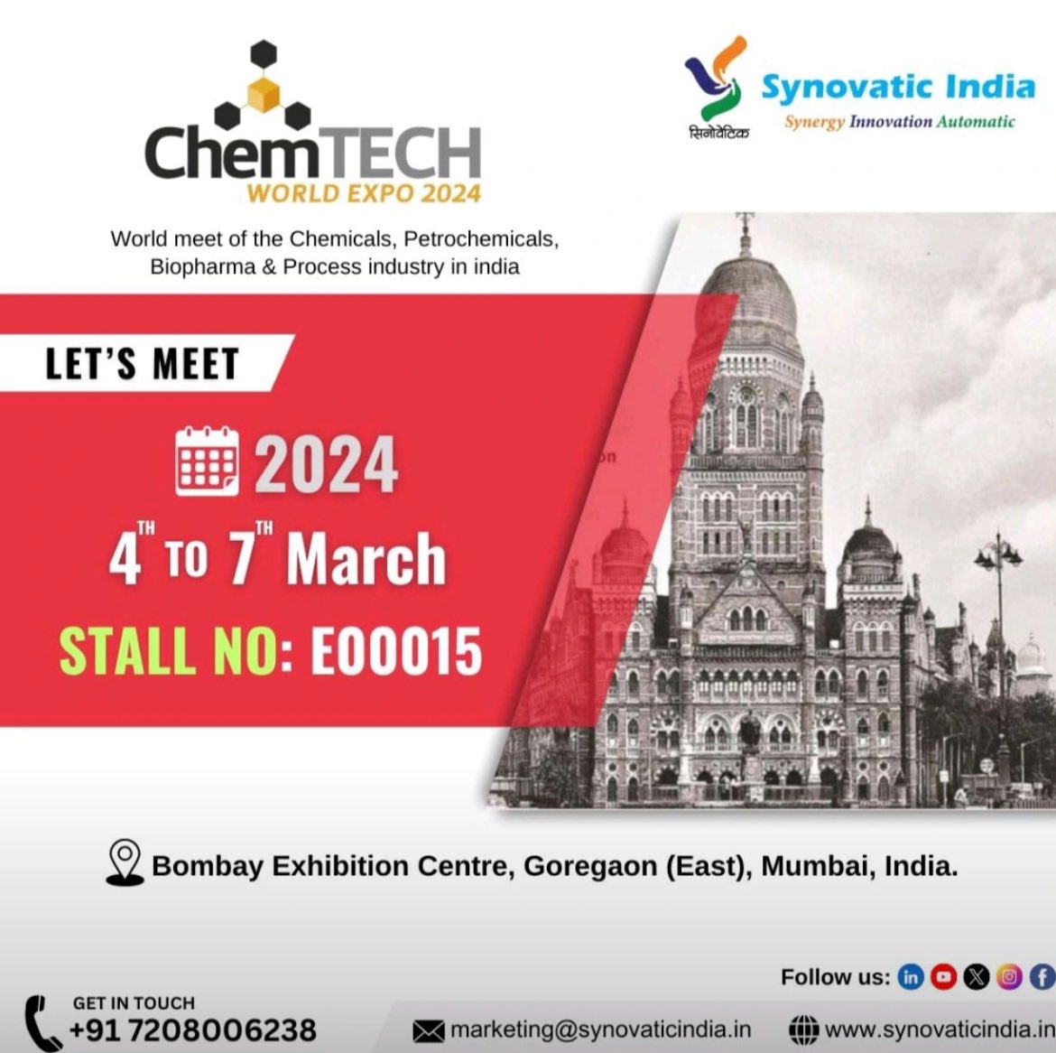 Let’s meet…
#Chemtech #Chemtech2024 #synovaticindia