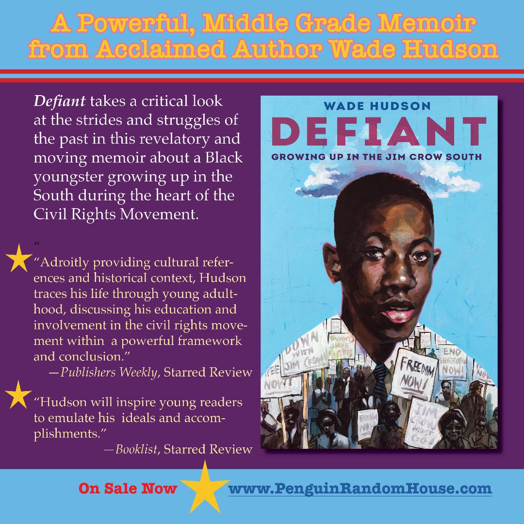 Here is a link to the Discussion & Activities Guide for my my memoir Defiant, Growing Up in the Jim Crown South. Great way to explore and learn about the civil rights period. booksbywadehudson.com/general-5