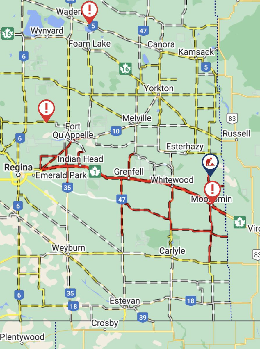 Road conditions declining in SE #Saskatchewan as the winter #skstorm has made its way east