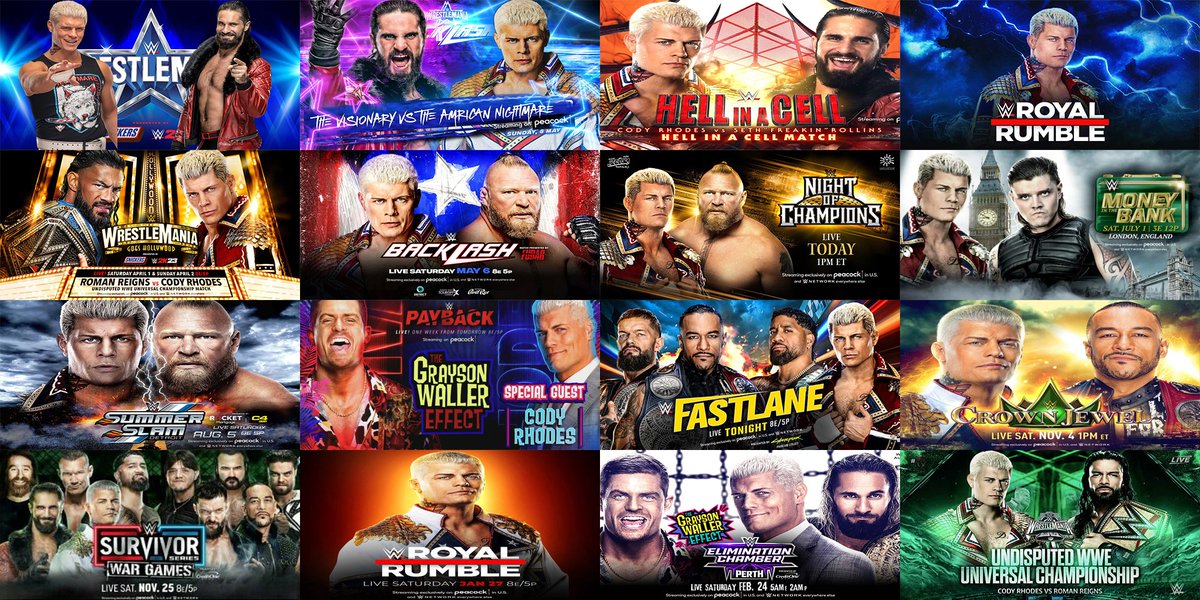 👀Each of the Cody Rhodes PLE appearance posters since his WWE return at Wrestlemania 38 in Texas to the upcoming Wrestlemania 40 rematch against the WWE Universal Champion Roman Reigns in Philly... #TheAmericanNightmare #CodyRhodes