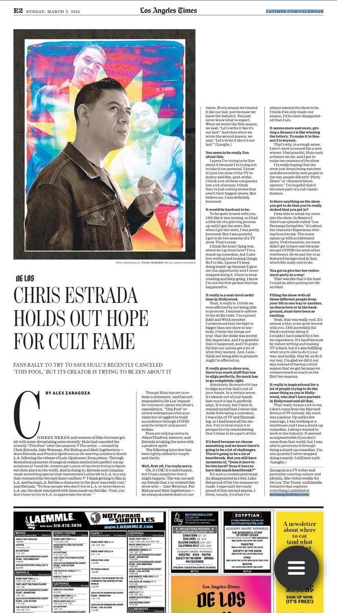 In today’s paper, you’ll find @byalexzaragoza’s q&a with @ChrisEstrada85. You can read it here latimes.com/delos/story/20…