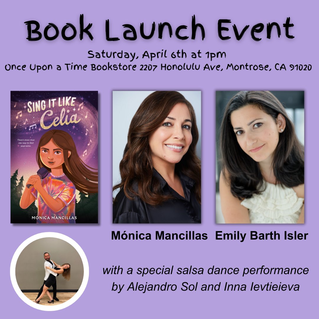 Save the date! Join me in conversation with author @EmilyBarthIsler for the launch of SING IT LIKE CELIA at @Onceuponatimebk on April 6th, and stick around for a very special salsa dance performance by Alejandro Sol and Inna Ievtieieva. Book signing to follow!