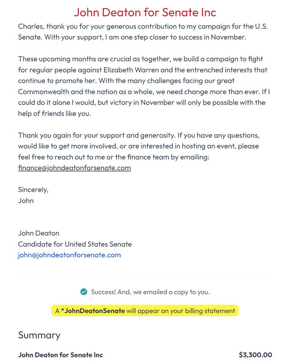 I just donated the maximum amount allowed for @DeatonforSenate in his fight against Elizabeth Warren for Senate. We need people willing to take on the establishment against banks writing our laws and destroying the Crypto industry.