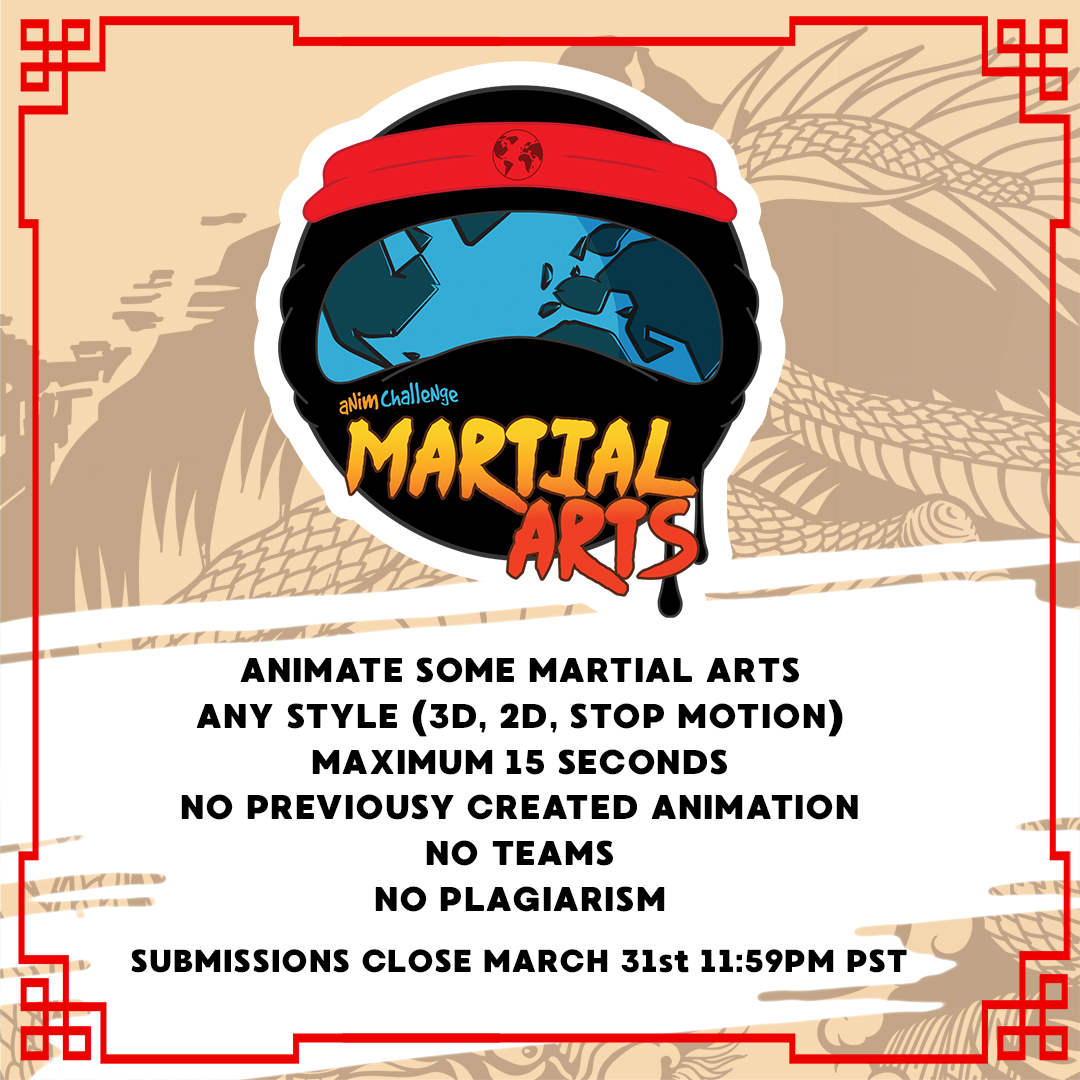 ChallengeAnim's tweet photo. The Rules are here, the stage is set, the #AnimChallenge is ON!!
❗️TO ENTER❗️
Submit your animation on the AnimChallenge website )LINK IN BIO)
#animation #animationchallenge #freerigs #3danimation #2danimation #stopmotion #fightanimation #martialarts #agoracommunity https://t.co/xGi6a96r2c