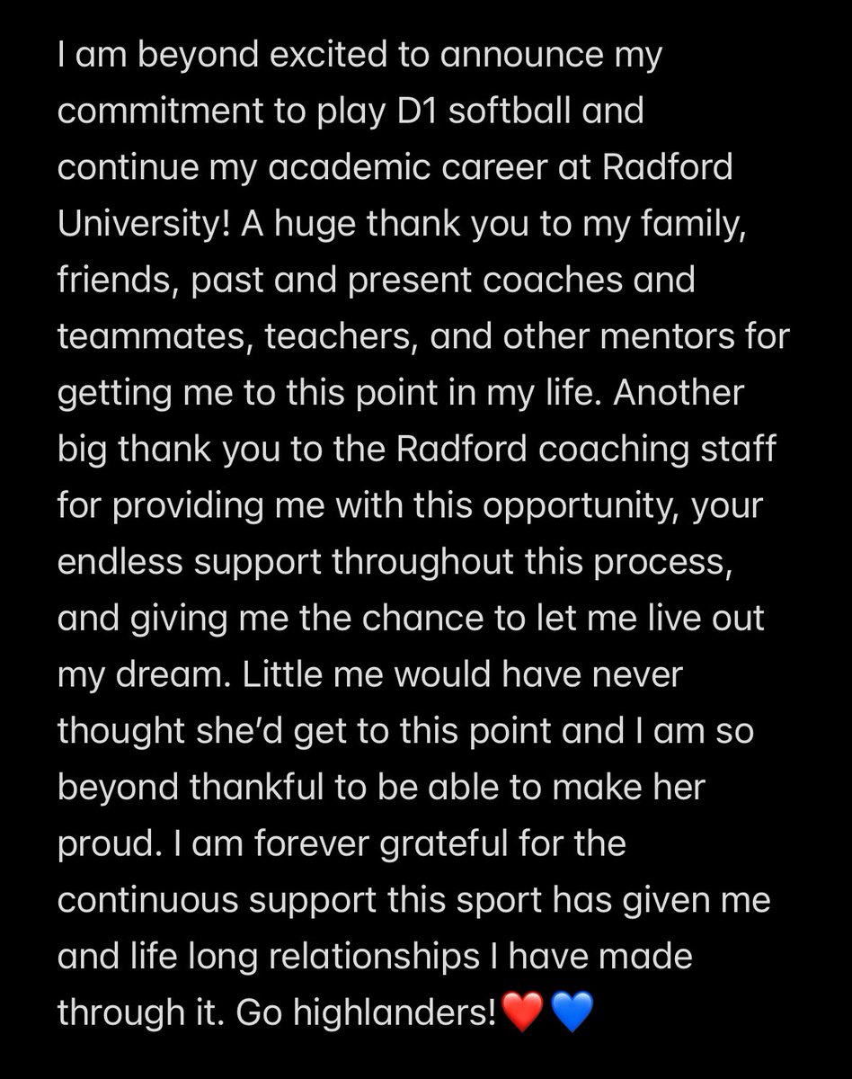 Go highlanders!❤️💙 #committed <a href="/RadfordSoftball/">Radford Softball</a>