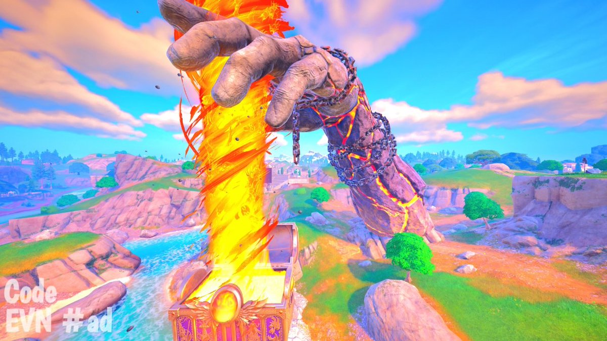 NoodleEvasive's tweet photo. Hadn't seen anyone post any pics of the titan hand open when searching so I went and took my own pic❤️🖤 #FortniteChapter5Season2 #Fortnite  #titanchestopen https://t.co/ZcqDElwGcu