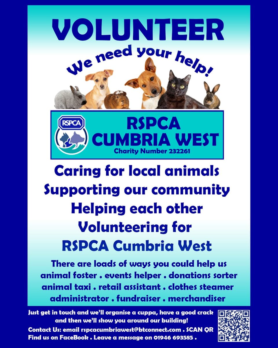 We're on the lookout for people who want to do something amazing with their precious spare time 💕

#WeLoveVolunteers #RSPCACumbriaWest #WhitehavenCumbria #VolunteerWork