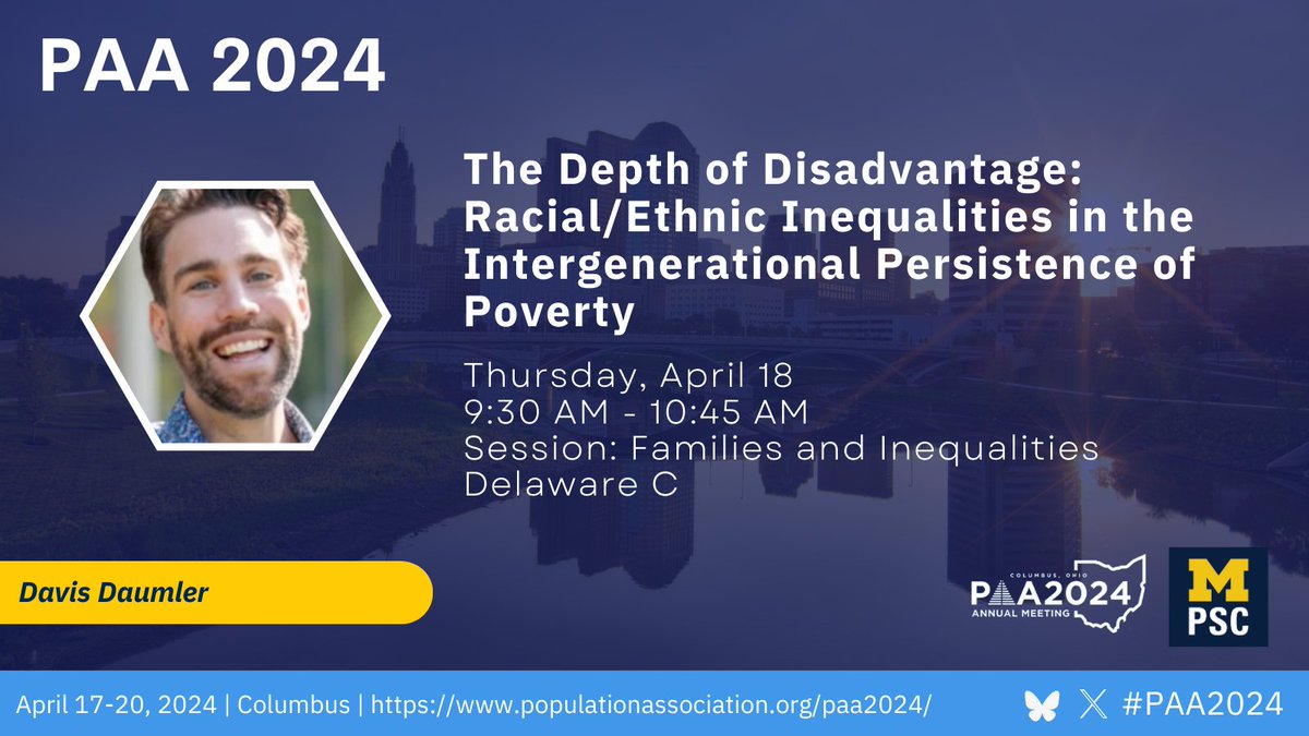 How do racial/ethnic inequalities in childhood reinforce the intergenerational persistence of poverty? @UM_PSC trainee @DavisDaumler presents on stark disparities that may account for half of the Black-White difference in adult socioeconomic outcomes. #PAA2024 @umpsid