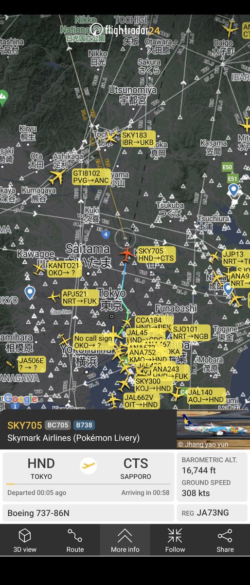 Skymark Airlines
BC705 SKY705
from HND to CTS
B737-800 JA73NG
Pokémon Pikachu Jet BC2