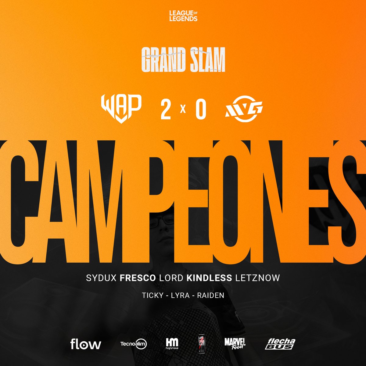 ¡CAMPEONES DEL GRAND SLAM! 🏅

Victoria 2x0 sobre <a href="/malvinas_gaming/">MALVINAS GAMING</a>, para quedarnos con un nuevo título.

¡DAAAAAAALE WAAAAAP! 🧡
