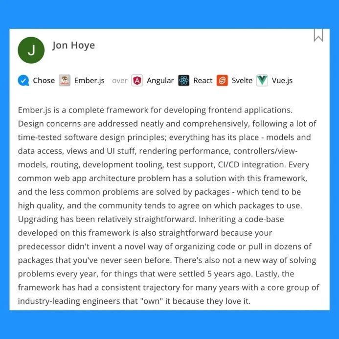 stackshareio's tweet image. Advice from Jon 

#StackAdvice: @emberjs

🔗 buff.ly/3Kyh5yG