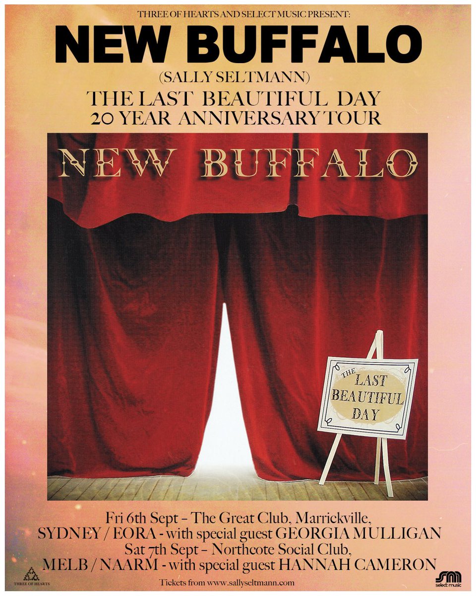 This year marks the 20 Year Anniversary of my New Buffalo album ‘The Last Beautiful Day’. To celebrate, I’m playing two special shows in September. Book your tickets here: sallyseltmann.com/shows/