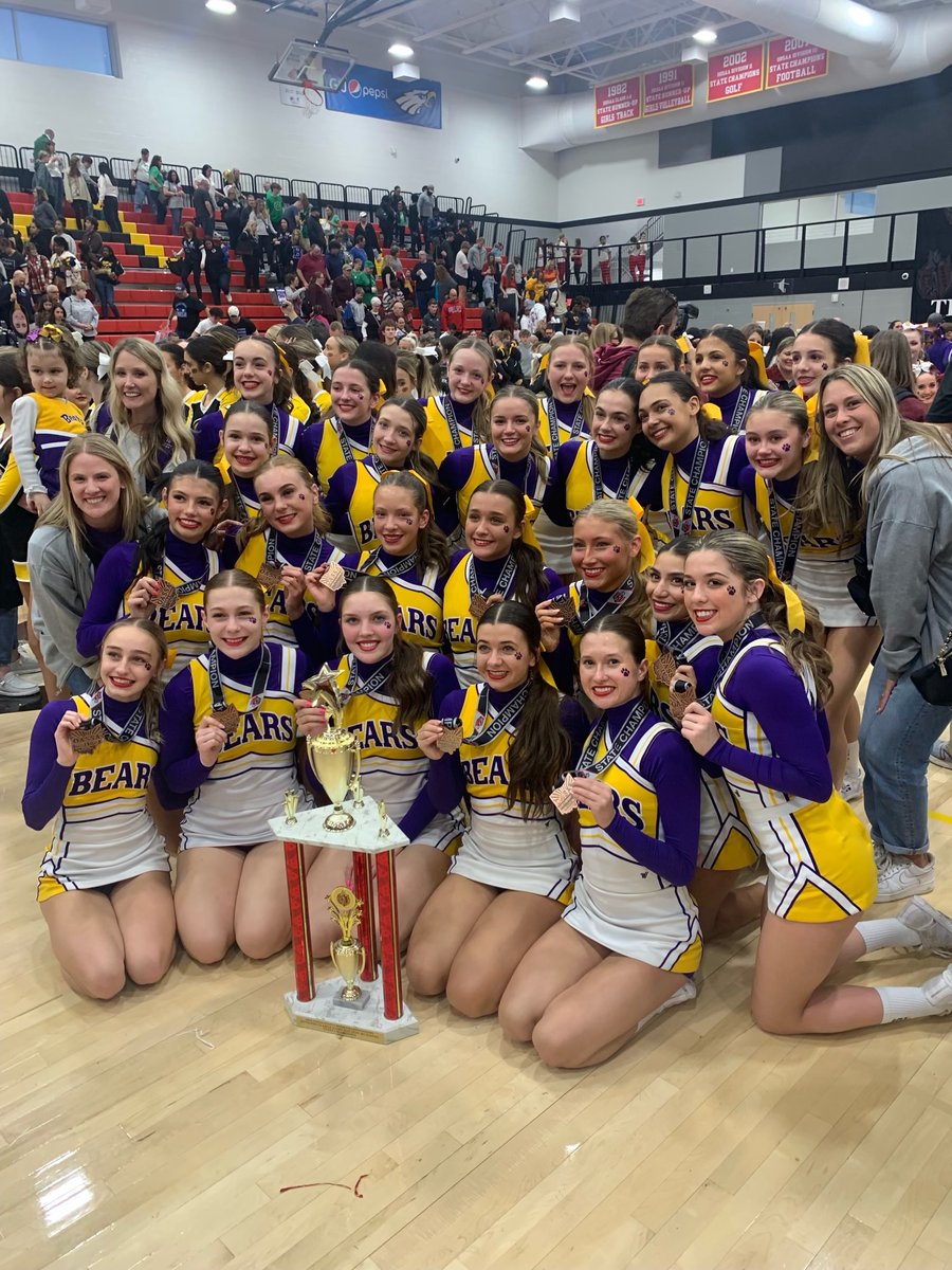 🎉 Hey Polar Bears! Our cheerleaders just brought home the Division I Gameday Large state title! 🏆✨ What a performance! 🌟 Welcome them back around 9 tonight at door 16W to show our appreciation and spread that Polar Bear pride! #PolarBearPride #StateChamps 🎉🐻📣