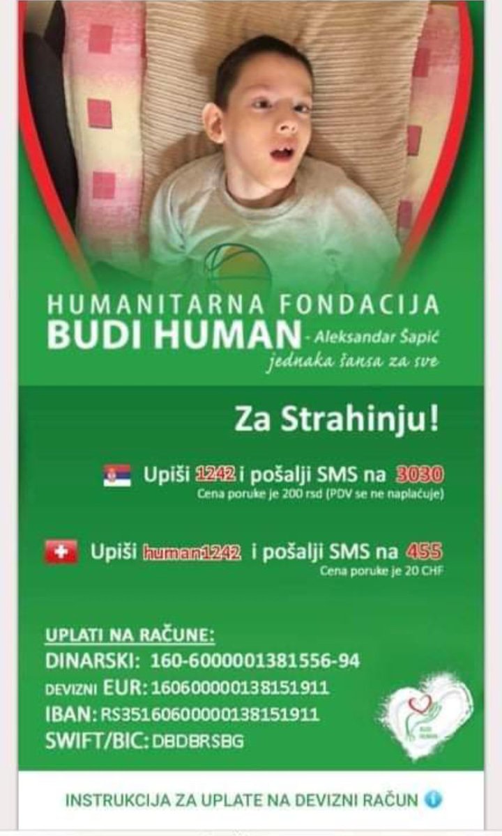 vesna_90's tweet image. Strahinja je došao do dr Velsa i za nekih 10 dana kreće u Zagreb na terapije.Nema dovoljno sredstava a opet suma nije tolika da kada bi svako od nas izdvojio za poruku ili malo da uplati,uspelo bi se sakupiti.Zato Vas molim ko koliko može značiće a značiće i Rt puno🙏
#budihuman