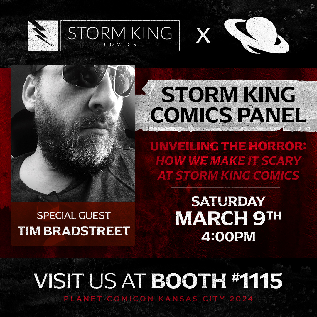 Join us at Planet Comicon for our panel “Unveiling the Horror: How We Make It Scary at Storm King Comics,” featuring Tim Bradstreet! Tim’s art has brought to life many Storm King covers, including Tales for a HalloweeNight and several Tales of Science Fiction. @trbradstreet