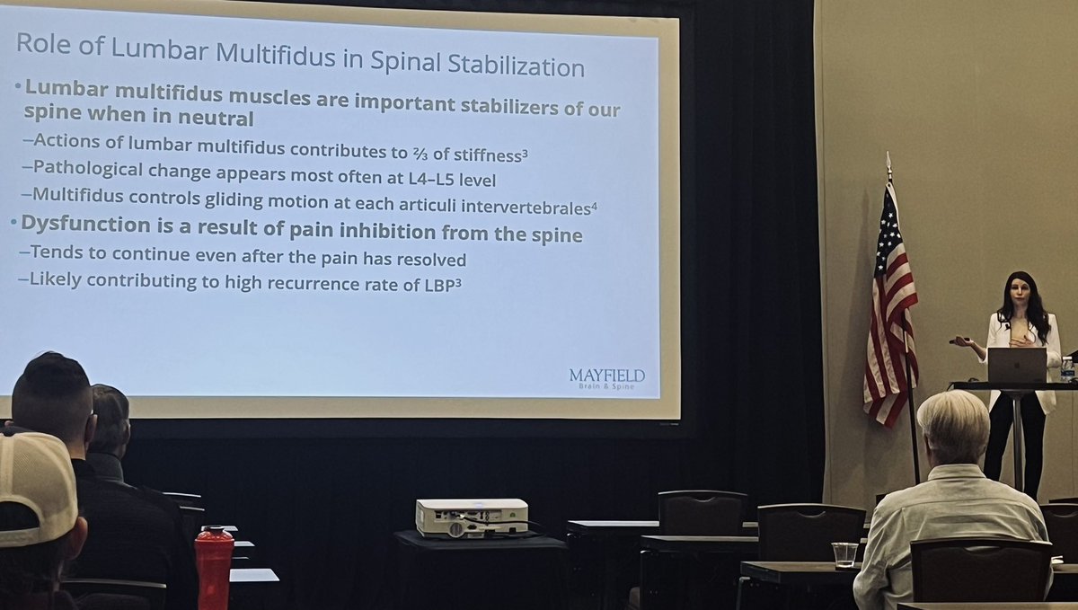 Fantastic talk at Winter Clinics by Mayfield Clinic and their therapy team by Megan Connett looking at critical importance of stabilizing lumbar musculature and impact on outcomes. These muscles matter a lot in recovery and treatment doesn’t end after OR! #winterclinics