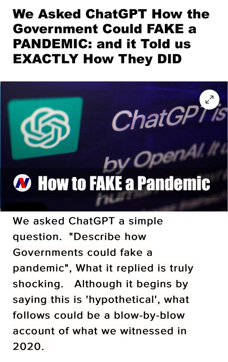 #ChatGPT #covidfraud
ChatGPT reveals how the government could fake a pandemic